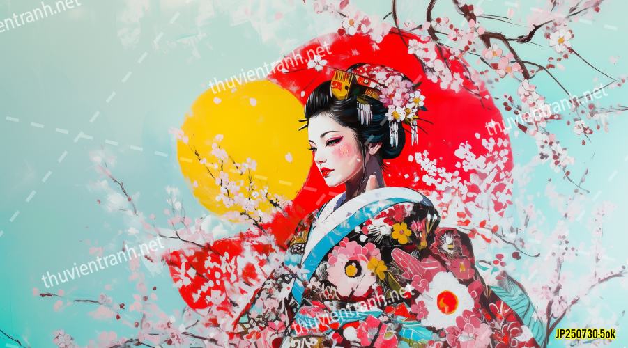 Tranh dán tường hoa cô gái Geisha Nhật Bản-JP250730-5ok - Tranh tường chất lượng cao